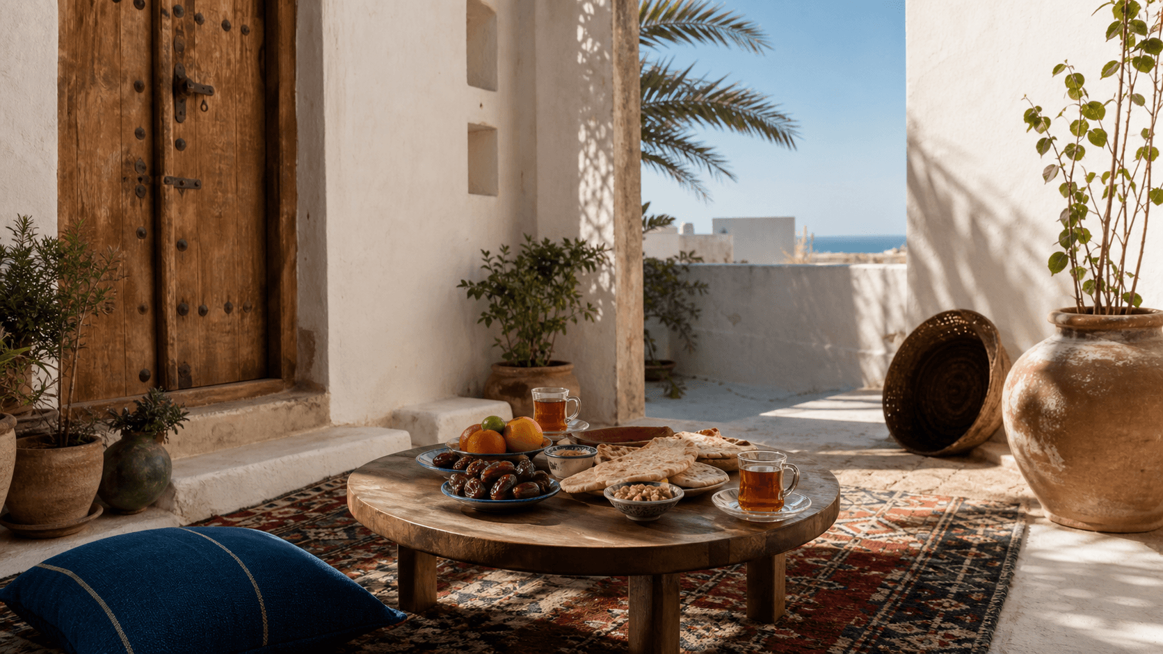 صبحانه محلی در حیاط خانه الف